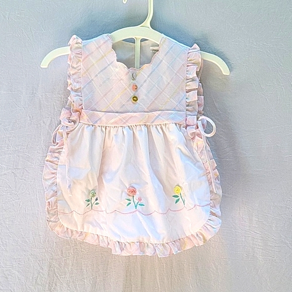 Toddler girl vintage sundress w plaid bloomers, ties at sides, embroidered, 2T - Picture 9 of 9